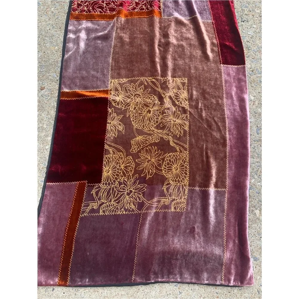 Velvet Patchwork Scarf in Burgundy, Blush & Rust
